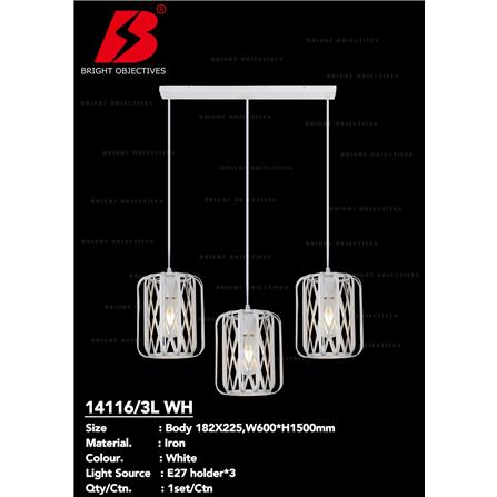 BRIGHT OBJECTIVES PENDANT LAMP 14116/3L WH WHITE 60CM