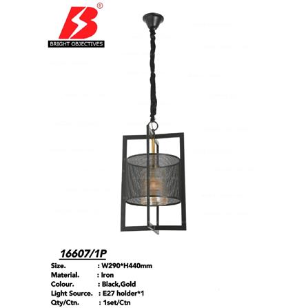 BRIGHT OBJECTIVES PENDANT LAMP 16607/1 BLACK GOLD 29CM