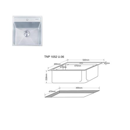 BUILT-IN SINK TECNOPLUS 1052 U 1B STAINLESS STEEL [EXCLUSIVE FROM HOMEPRO THAILAND]