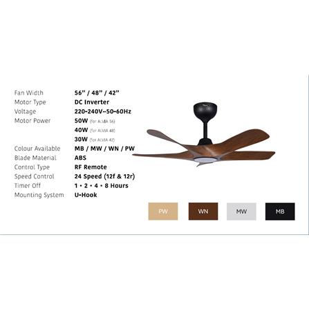 FIERO CEILING FAN ALVIA 42 INCH 5-BLADE MATTE WHITE
