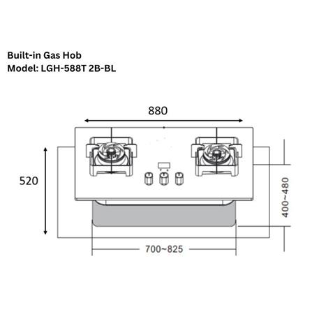 LIVINOX FLEXIBLE CUT OUT GAS HOB LGH-588T 2B-FG 2BURNER 5.5KW 88CM