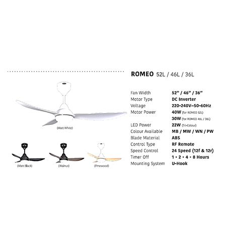 FIERO CEILING FAN ROMEO LED 46 INCH 3 BLADE PINE WOOD