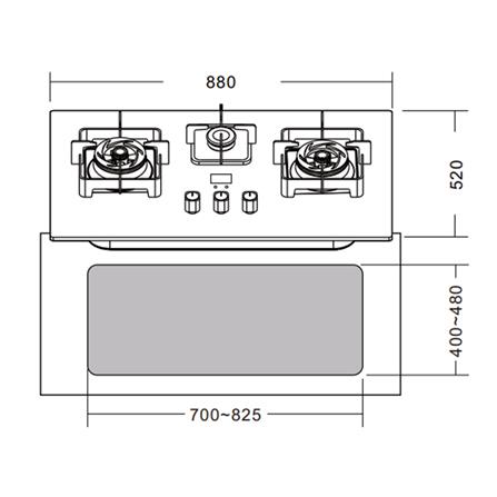 LIVINOX FLEXIBLE GAS HOB LGH-688T 3B-FG 3BURNER 5.5KW 88CM