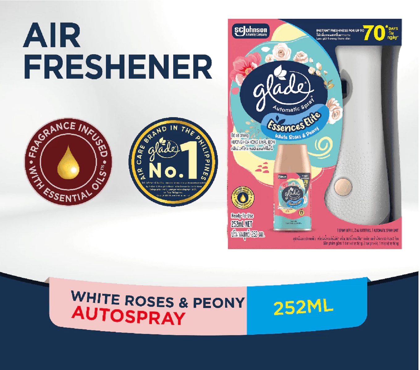 GLADE AUTO SPRAY STARTER 252ML ROSE PEONY