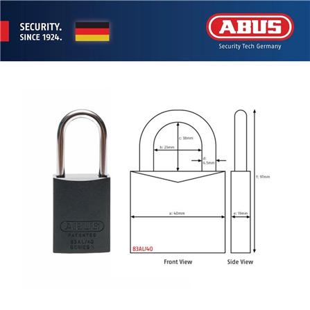 (ONLINE) ABUS 40MM TITALIUM ALUMINIUM PADLOCK WITH 2 KEYS 83AL/40 BLACK