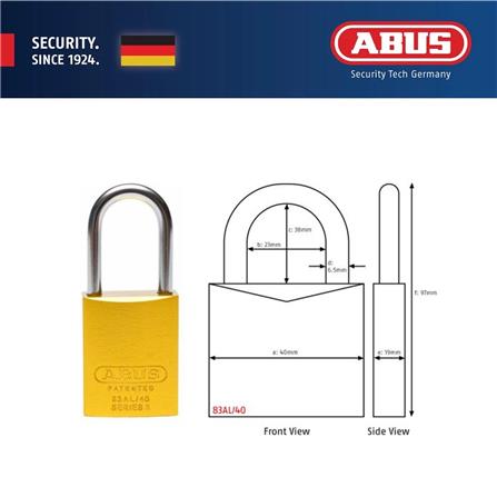 (ONLINE) ABUS 40MM TITALIUM ALUMINIUM PADLOCK WITH 2 KEYS 83AL/40 YELLOW