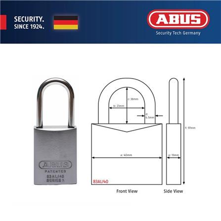 (ONLINE) ABUS 40MM TITALIUM ALUMINIUM PADLOCK WITH 2 KEYS 83AL/40 TITANIUM
