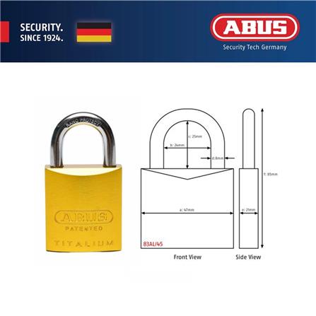 (ONLINE) ABUS 45MM TITALIUM ALUMINIUM PADLOCK WITH 2 KEYS 83AL/45 YELLOW