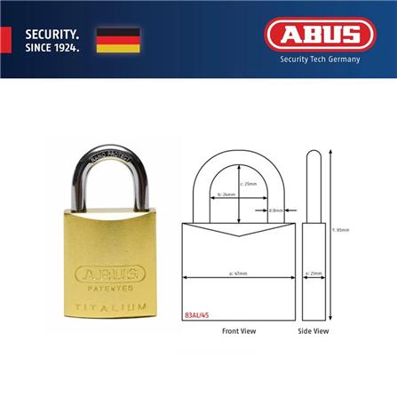 (ONLINE) ABUS 45MM TITALIUM ALUMINIUM PADLOCK WITH 2 KEYS 83AL/45 GOLD
