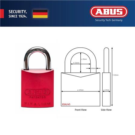 (ONLINE) ABUS 45MM TITALIUM ALUMINIUM PADLOCK WITH 2 KEYS 83AL/45 RED