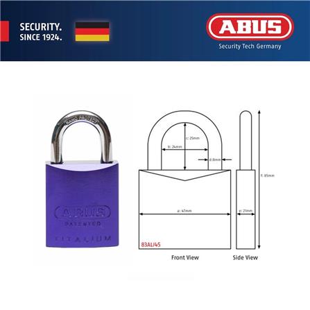 (ONLINE) ABUS 45MM TITALIUM ALUMINIUM PADLOCK WITH 2 KEYS 83AL/45 VIOLET