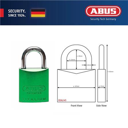 (ONLINE) ABUS 45MM TITALIUM ALUMINIUM PADLOCK WITH 2 KEYS 83AL/45 GREEN