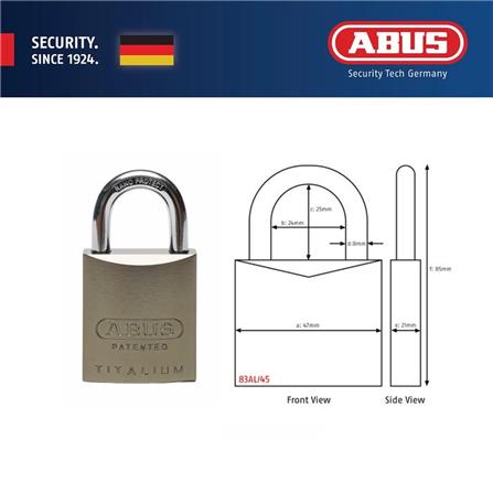 (ONLINE) ABUS 45MM TITALIUM ALUMINIUM PADLOCK WITH 2 KEYS 83AL/45 BRONZE