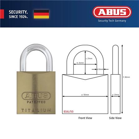 (ONLINE) ABUS 50MM TITALIUM ALUMINIUM PADLOCK WITH 2 KEYS 83AL/50 BRONZE