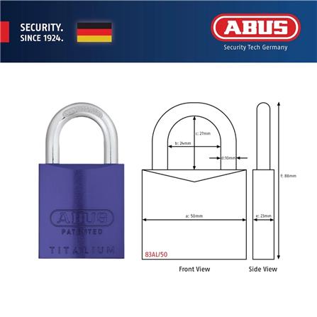 (ONLINE) ABUS 50MM TITALIUM ALUMINIUM PADLOCK WITH 2 KEYS 83AL/50 VIOLET