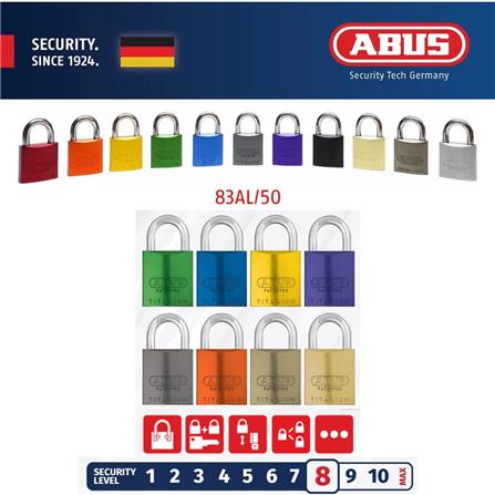 (ONLINE) ABUS 50MM TITALIUM ALUMINIUM PADLOCK WITH 2 KEYS 83AL/50 RED
