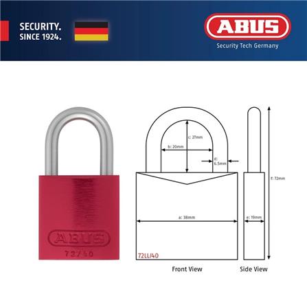 (ONLINE) ABUS 40MM TITALIUM LOVE PADLOCK ALUMINIUM SHACKLE 1 KEY 72LL/40 RED