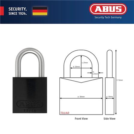 (ONLINE) ABUS 40MM TITALIUM LOVE PADLOCK ALUMINIUM SHACKLE 1 KEY 72LL/40FRESH BLACK