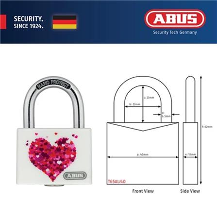 (ONLINE) ABUS 40MM TITALIUM MYLOCK PADLOCK T65AL/40 HEART