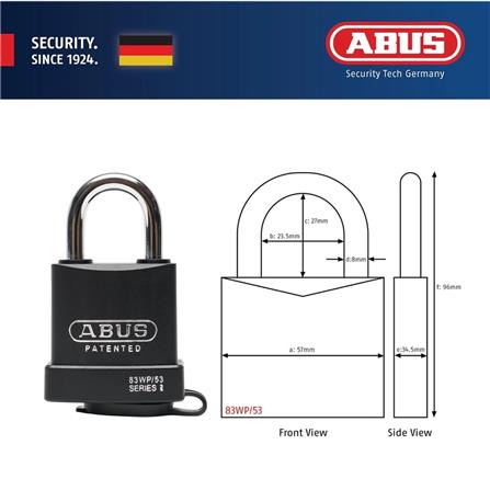 (ONLINE) ABUS 53MM EXTREME WEATHER PROOF PADLOCK WITH 2 KEYS 83WP/53