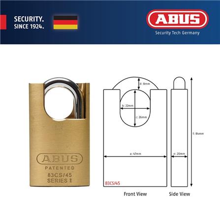 (ONLINE) ABUS 45MM CLOSED SHACKLE SOLID BRASS PADLOCK WITH 2 KEYS 83CS/45