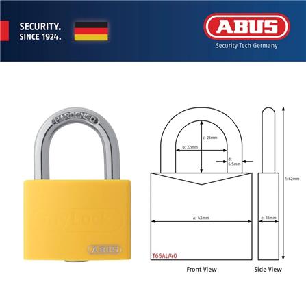 (ONLINE) ABUS 40MM TITALIUM MYLOCK PADLOCK T65AL/40 YELLOW
