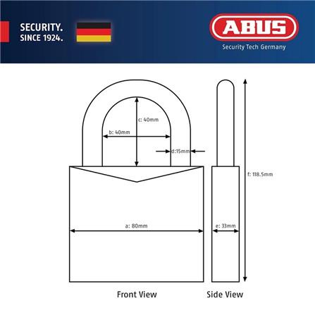 (ONLINE) ABUS 80MM THE ROCK HARDENED STEEL PADLOCK WITH 2 KEYS 83/80
