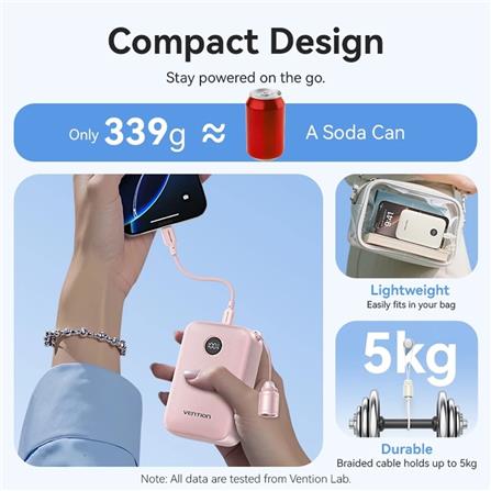 VENTION POWERBANK 20000mAh WITH BUILD-IN USB-C 22.5W PINK FKBP0-C-TY