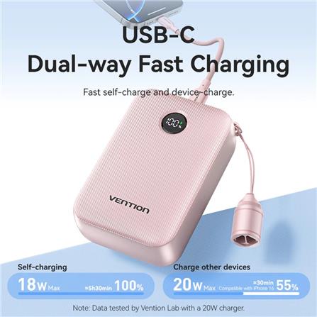 VENTION POWERBANK 20000mAh WITH BUILD-IN USB-C 22.5W PINK FKBP0-C-TY