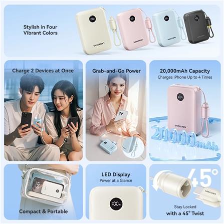 VENTION POWERBANK 20000mAh WITH BUILD-IN USB-C 22.5W PINK FKBP0-C-TY
