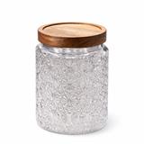 GLASS JAR EMBOSS 700ML WITH WOODEN LID -STAR DESIGN