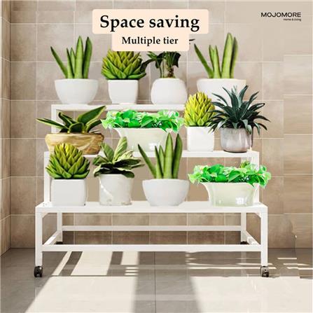MOJOMORE 3 TIER FLOWER POT RACK WITH WHEEL GALAXY WHITE 80CM